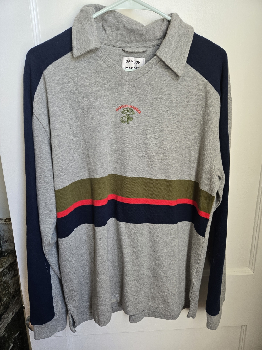 Damson Madder Women's Grey Long-Sleeve Rugby Tee with Stripes